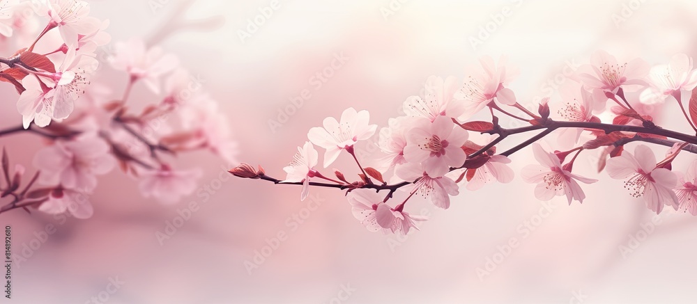 A beautiful springtime abstract background featuring a pink blossom tree and blooming spring flowers perfect for a copy space image A beautiful springtime abstract background featuring a pink blossom tree and blooming spring flowers perfect for a copy space image