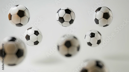 Soccer balls flying in the air. © VISUAL BACKGROUND