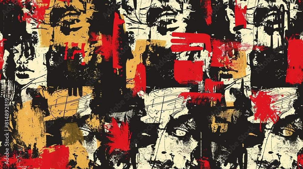 Fototapeta premium punk pop rock style elements abstract face with grungy texture with color splash abstract background, seamless pattern tile, Generative Ai