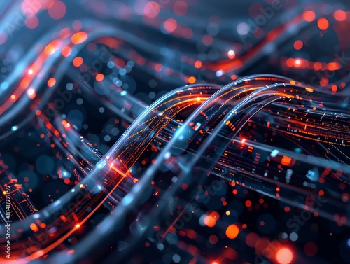 Abstract background of electric cables and optical fibers interlacing, symbolizing connectivity and advanced technology