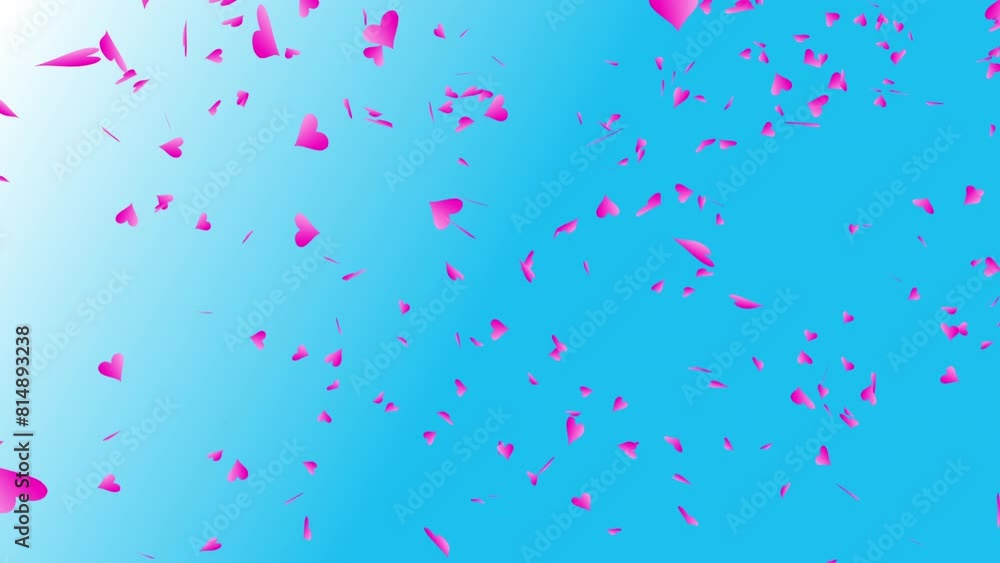Pink gradient heart shapes flowing on the wind on blue sky background. For Happy Valentine's day and wedding ceremony. Pink gradient heart shapes flowing on the wind on blue sky background. For Happy Valentine's day and wedding ceremony.