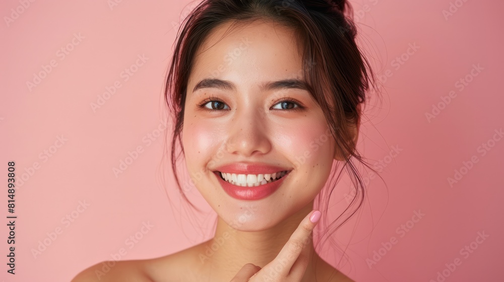 A beautiful smiling brunette woman with glamorous makeup and fashionable style A beautiful smiling brunette woman with glamorous makeup and fashionable style