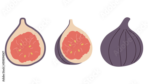 Set of ripe figs, tropical fruit, fig fruit, fig cut and whole fruit