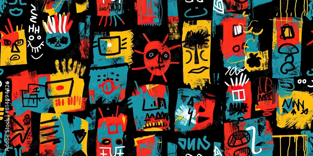 punk pop rock style elements abstract face with grungy texture with color splash abstract background, seamless pattern tile, Generative Ai punk pop rock style elements abstract face with grungy texture with color splash abstract background, seamless pattern tile, Generative Ai