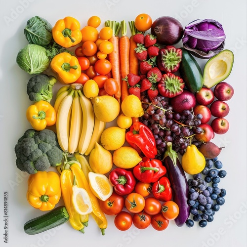 A variety of vibrant organic fruits and vegetables displayed against a transparent background