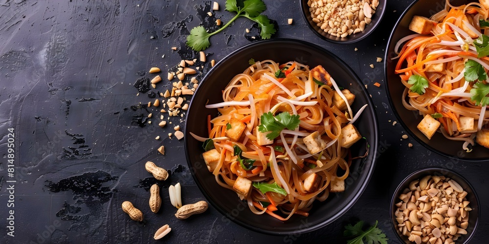 Vegetarian Pad Thai Stirfried rice noodles tofu bean sprouts peanuts tamarin. Concept Thai Cuisine, Vegetarian, Noodles, Tofu, Peanuts Vegetarian Pad Thai Stirfried rice noodles tofu bean sprouts peanuts tamarin. Concept Thai Cuisine, Vegetarian, Noodles, Tofu, Peanuts