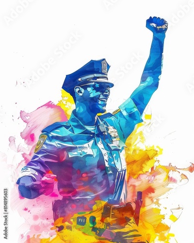 a watercolor painting of a police officer