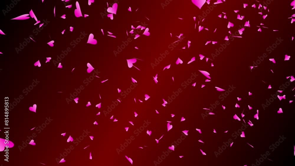 Pink gradient heart shapes flowing on the wind on dark red gradient background. For Happy Valentine's day and wedding ceremony. Pink gradient heart shapes flowing on the wind on dark red gradient background. For Happy Valentine's day and wedding ceremony.