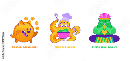 Monster Helpers set. Vector illustration.