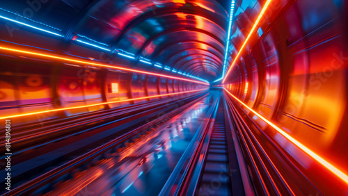 Futuristic Neon-lit Subway Tunnel in Vivid Colors  Perfect for Sci-Fi or Modern Urban Design Concepts 8K Wallpaper High-resolution