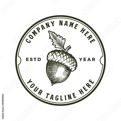 Vintage Retro Hipster Oak Nut Acorn Badge Emblem Label Design