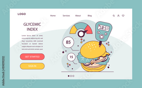 Diabetes web banner or landing page. Measuring sugar blood with glucose