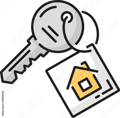 House insurance, real estate mortgage, apartment rent linear color icon. Real estate property, house rent market line symbol, apartment loan company or sale service linear vector sign or icon with key
