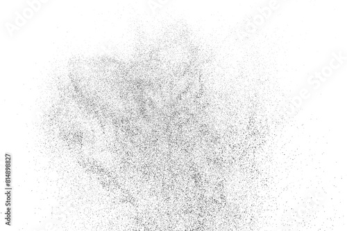 Worn black grunge texture. Dark grainy texture on white background. Dust wall overlay textured. Grain noise particles. Weathered paper effect. Torn graininess pattern. Vector illustration, EPS 10.	

