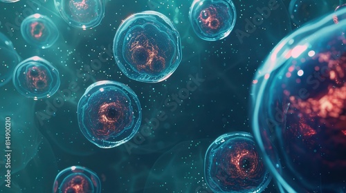  Detailed 3D Rendering of Human Cell or Embryonic Stem Cell Under Microscope - Capturing the Intricate Structure for Biological Science and Medical Research Generative ai