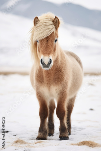 Brown Icelandic Horse in the snow