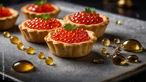 Appetizing tartlets with red caviar delicious photo