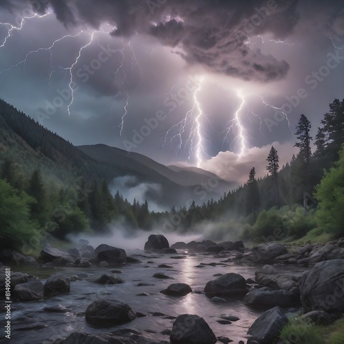 Multiple thunder and lightning strikes hit a forest