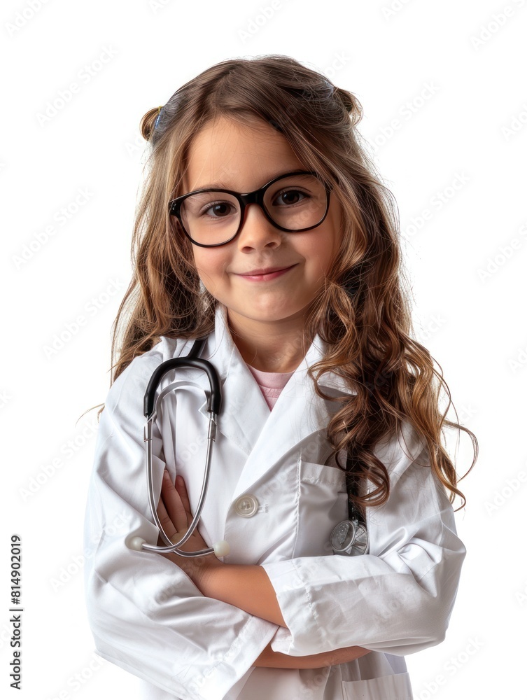 Portrait of a Cute little professional doctor on white background