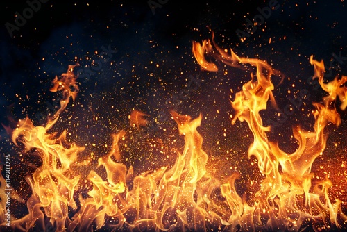 Depicting a fire blazes against a black background, high quality, high resolution