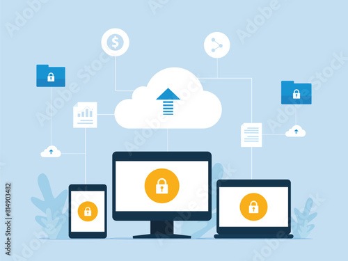 Business technology cloud server backup  service concept with cloud connect concept
flat vector design cloud computing connect and security concept

