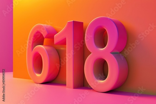 3D text 618 with a pink and orange gradient background. e-commerce shopping festival on June 18th photo