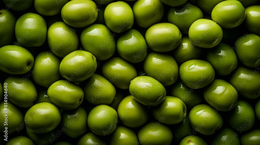 Full frame banner showcasing vibrant green olives background, ideal for impactful presentations Full frame banner showcasing vibrant green olives background, ideal for impactful presentations