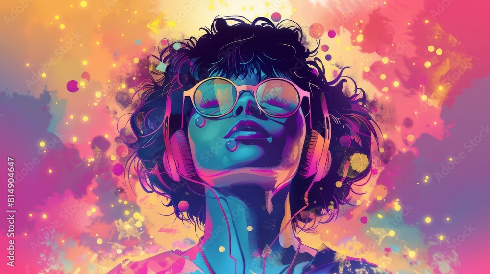 Illustration of a person exploring podcasts on pop culture and entertainment Illustration of a person exploring podcasts on pop culture and entertainment