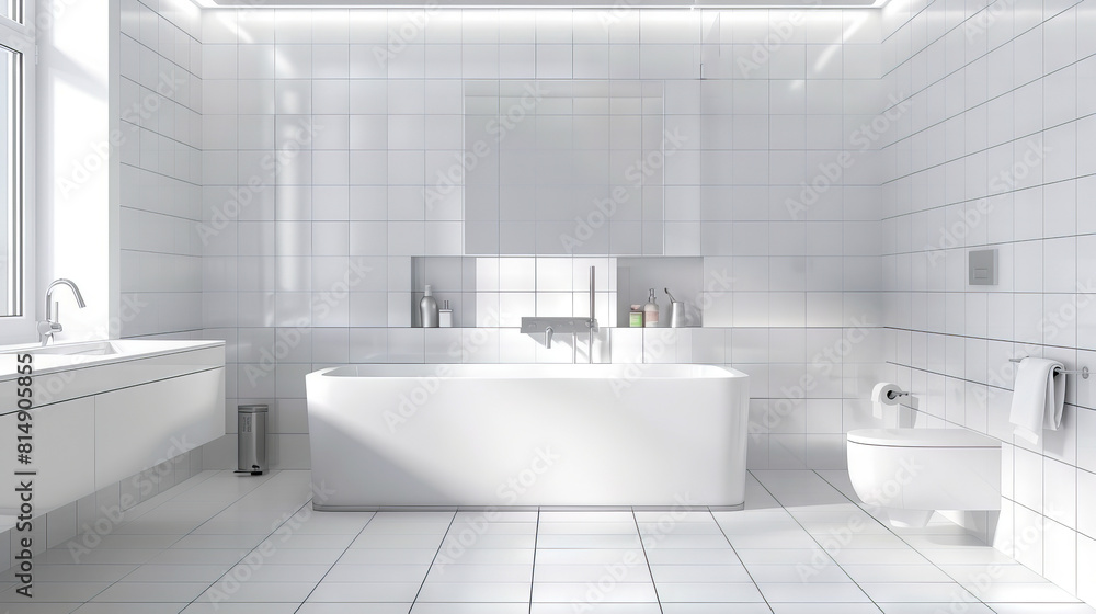 A white bathroom with a tub and sink. A white bathroom with a tub and sink.