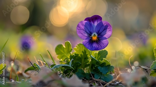 Vivid Violet Flower Blooming in Serene Garden Landscape with Soft Bokeh Effect © pkproject