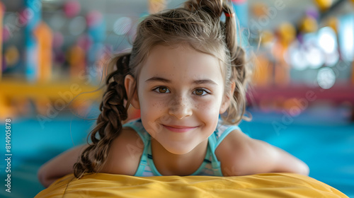 Joyful Inclusion: Girl with Epilepsy Engaging in Gymnastics Class, Promoting Benefits of Organized Sports with High Quality Detail, Copy Space, and Inclusive Focus in Adobe Stock