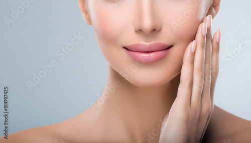 Close up  High-quality woman skincare on face on digital art concept.