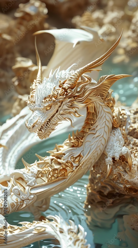 Craft a visually arresting image that combines opulent luxury elements with mythical creatures seen from a unique aerial perspective Experiment with dramatic lighting Craft a visually arresting image that combines opulent luxury elements with mythical creatures seen from a unique aerial perspective Experiment with dramatic lighting