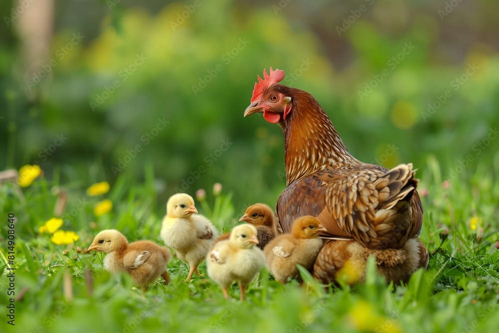 Fototapeta premium Big hen with chicks