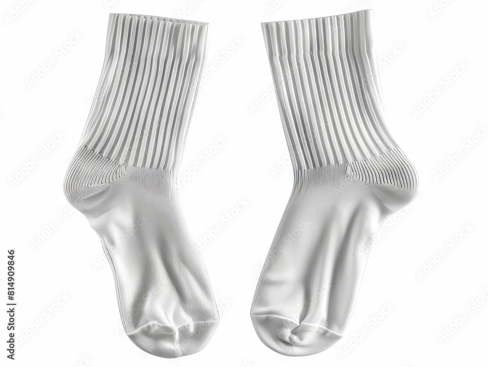 A pair of white socks on a white background. A pair of white socks on a white background.