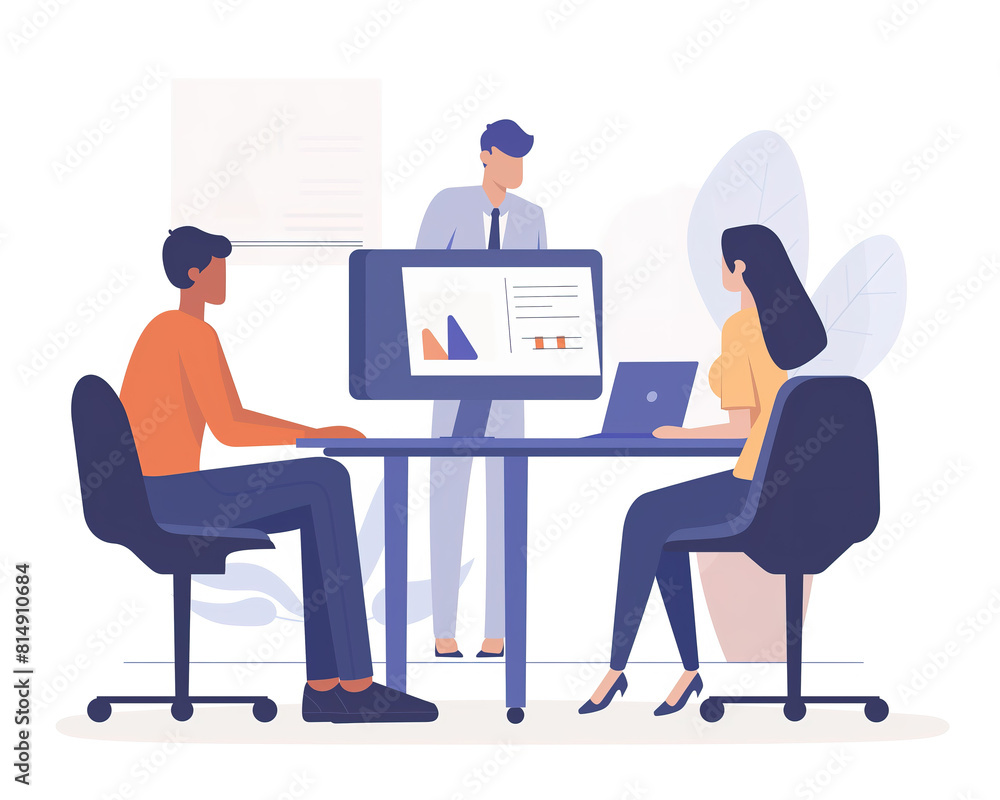 illustration of Team Data Analysis, Business Meeting with Charts and Collaboration