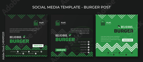 Set of social media post template with black and green background design