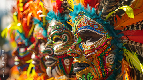 close up of a carnival mask  close up of a carnival scene in the brazil  face with carnival mask  colored faces