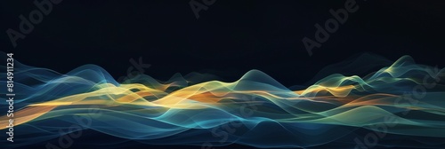 Cerulean and Citrine Polygon Waves Radiating with Glowing Hues on a Black Background photo