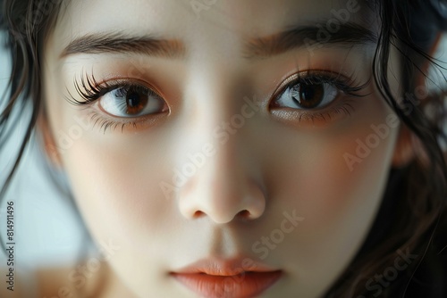 Closeup portrait of a beautiful asian girl with brown eyes