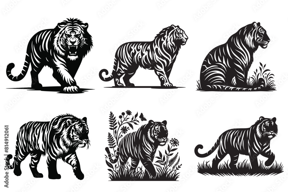 Tiger silhouette vector illustration art - Generative AI Tiger silhouette vector illustration art - Generative AI