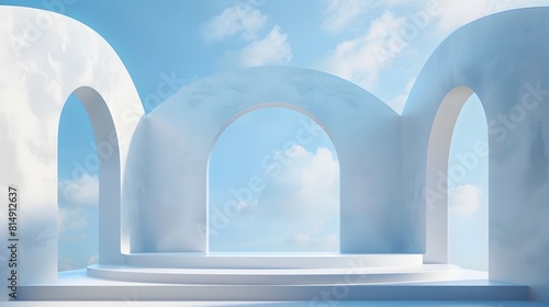 Minimalist White and Blue Architectural Backdrop for Luxury Product Display