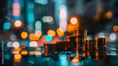 A pile of coins with a blurry background. The coins are gold and silver. The image has a dreamy, surreal feel to it