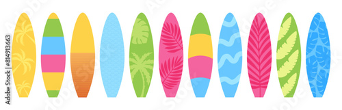 Set of surfboards on transparent background. Vector illustration. Travel and relax. sup surf 