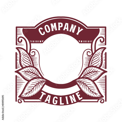 Vintage Retro Blank Badge Emblem Label with Tobaccos Leaf ornament for Cigarettes Product Design