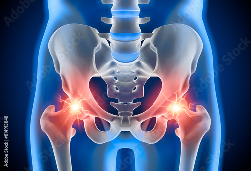 Medical x ray 3D illustration of a painful hip joint