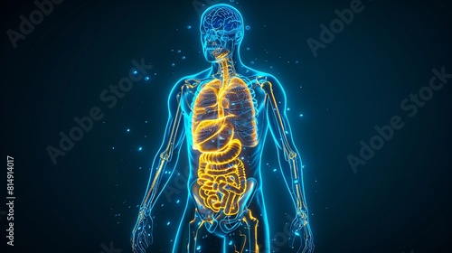 Blue and yellow glowing human body organs