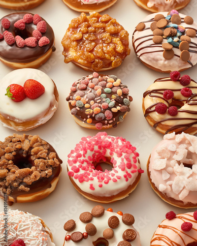 Wallpaper Mural Donut Party, A Dozen Delights, doughnuts with various toppings lying in a row Torontodigital.ca