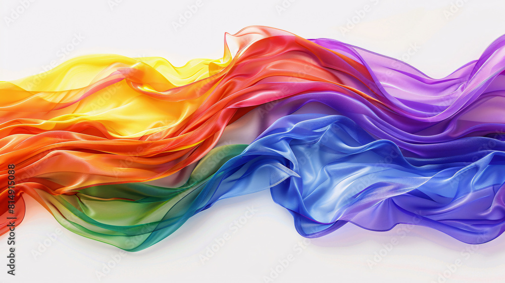 An artistic LGPTQ+ Pride flag depiction with a gradient of rainbow colors blending seamlessly on a stark white background, creating a striking contrast that emphasizes inclusivity and pride