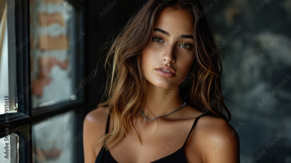 Beautiful young woman fashioning herself with love Beautiful young woman fashioning herself with love